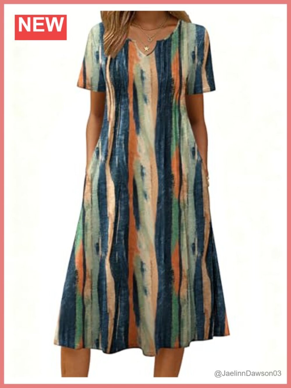 Women's Casual Short Sleeve A-line Midi Dress with Pockets Flowy Pleated Tshirt